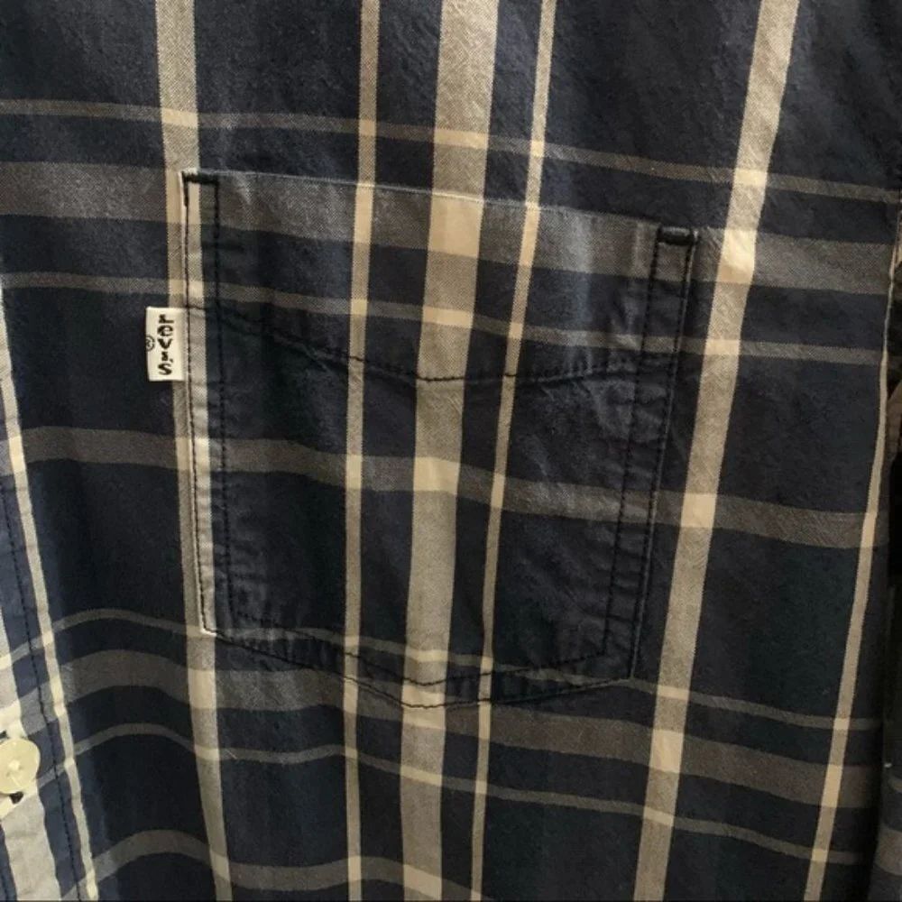 Levis Plaid Long sleeves Buttoned Polo shirt Blue and White size Large